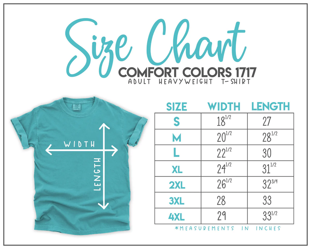 comfort color tee size chart